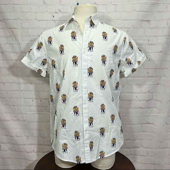 DENIM & FLOWER shirt All American Teddy Bear image like  Ralph Lauren bear NWT - Picture 1 of 6